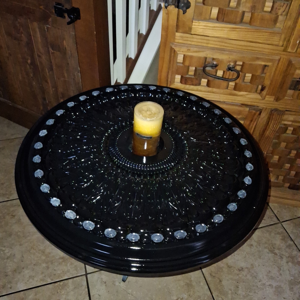 Black Glass Candle Holder with Yellow Candle